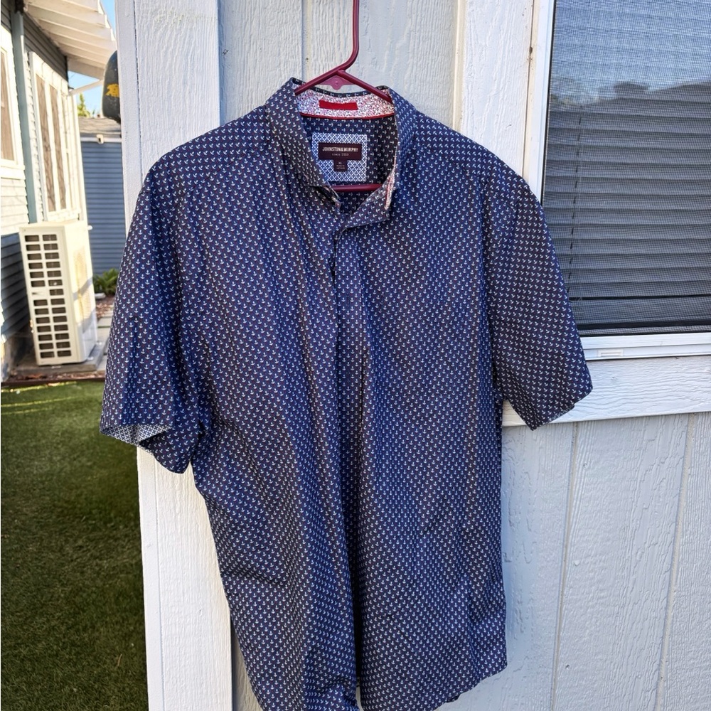 Johnston & Murphy Navy Short-Sleeve Button-Down Shirt with Anchor Print